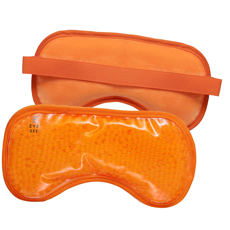 Eye See Plush Gel Eye Mask for Puffy Eyes, Orange - Cold Eye mask to Treat Dark Circles, Sinuses, Dry Eyes, and for Allergy Relief - Microwave Safe for Heat Therapy