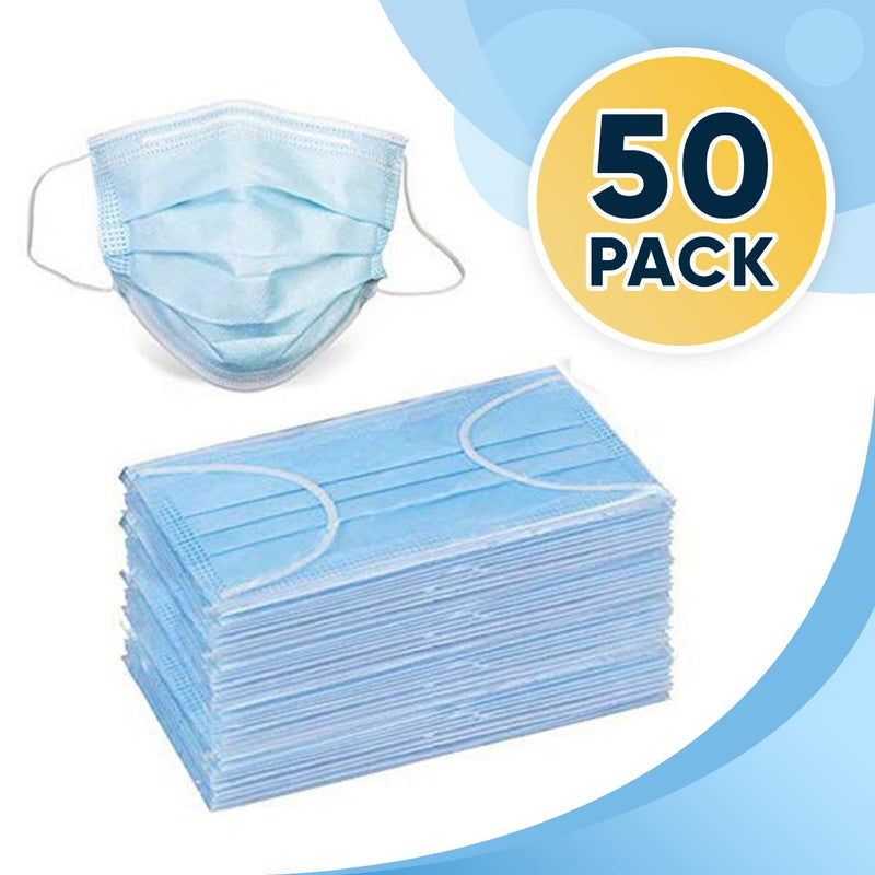 Disposable Face Mask, 3-Ply Facial Cover Masks with Ear Loop, Breathable Non-Woven, 50ct