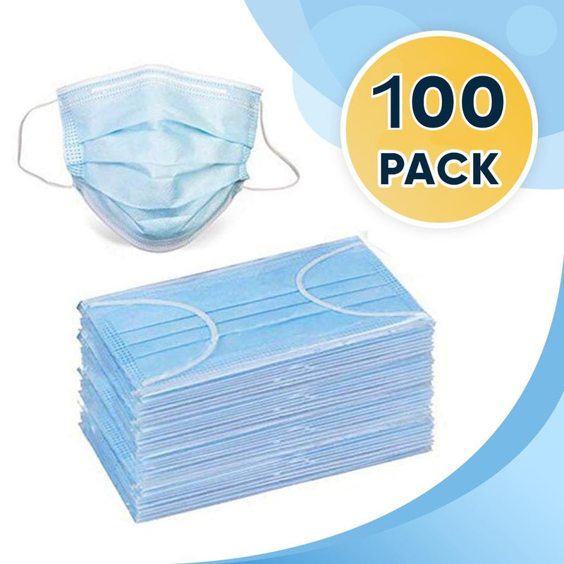 Disposable Face Mask, 3-Ply Facial Cover Masks with Ear Loop, Breathable Non-Woven, 100 Count