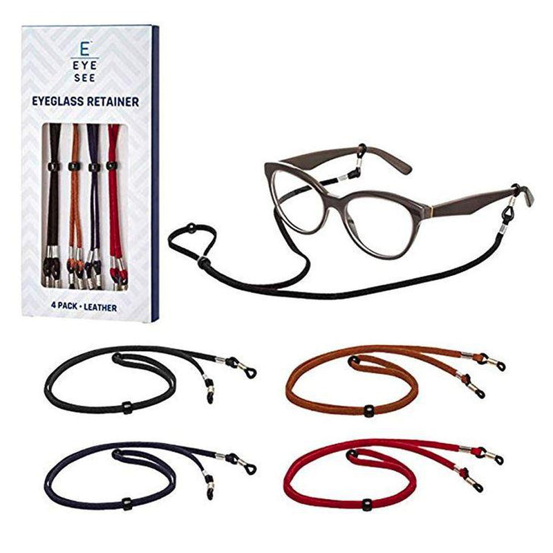 Eye See Leather Eyeglass Chains For Women and Men, 4 Count, Assorted Colors
