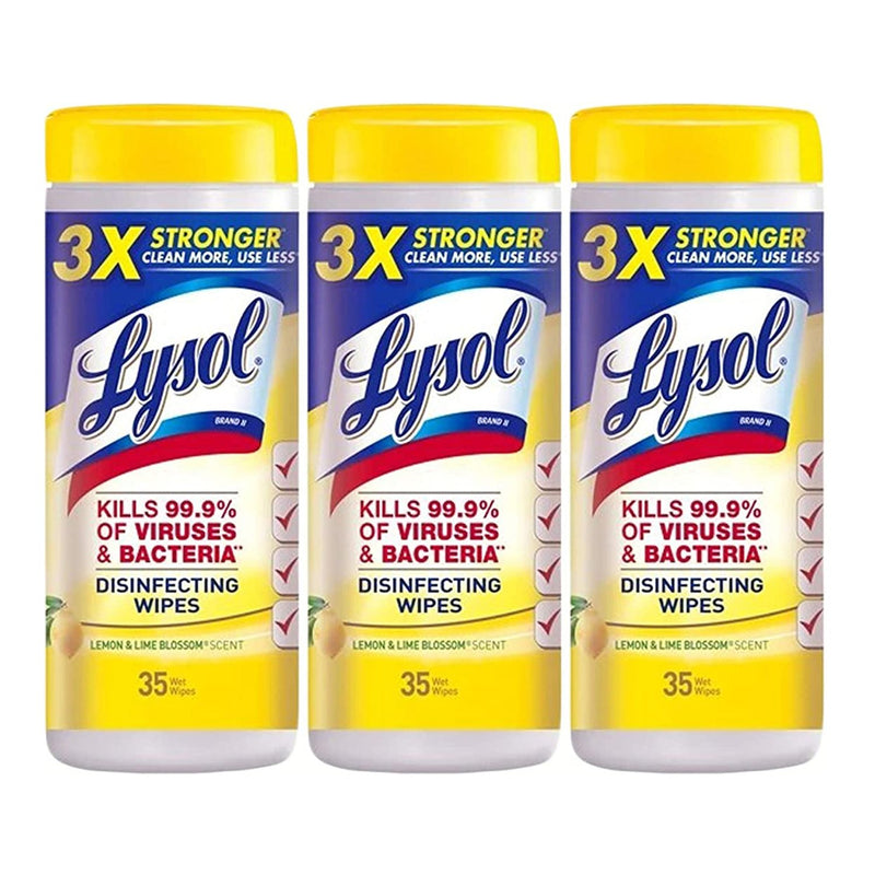 Lysol Disinfecting Wipes, Lemon and Lime Blossom, 3 Packs of 35 Wipes, 105 Total