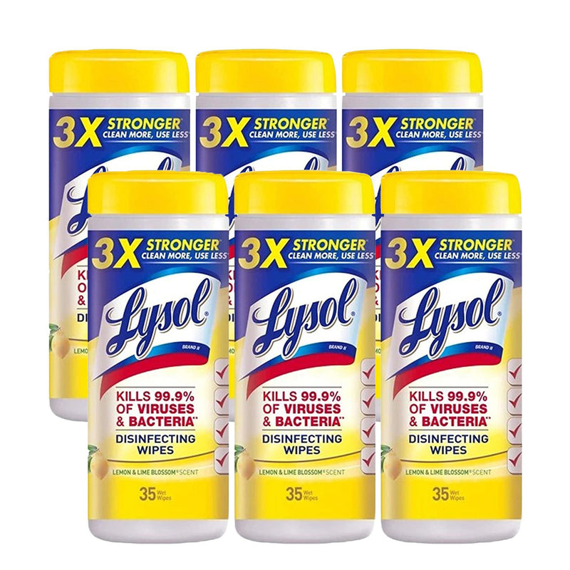 Lysol Disinfecting Wipes, Lemon and Lime Blossom, 6 Packs of 35 Wipes, 210 Total