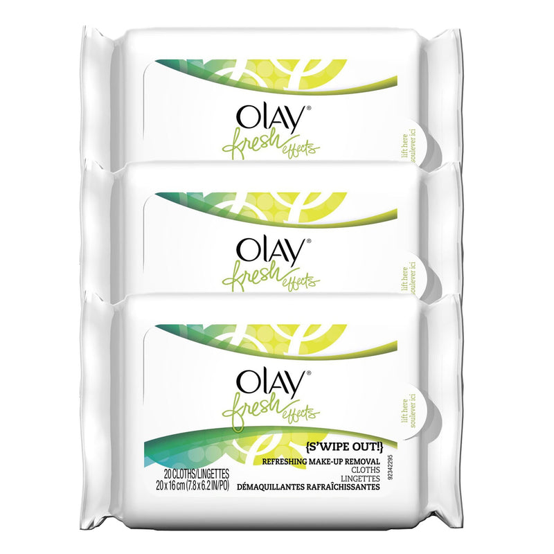 Olay Fresh Effects S'wipe Out, Refreshing Make-up Removal Cloths - 20 Count (Pack of 3)