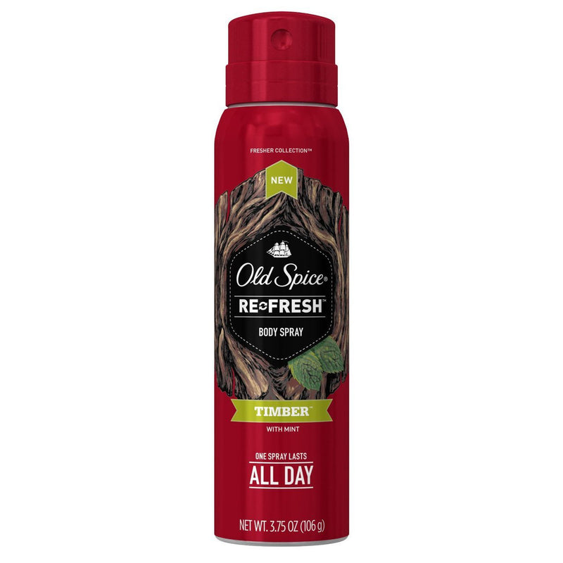 Old Spice Fresher Collection Body Spray Deodorant, Timber, 3.75 Oz