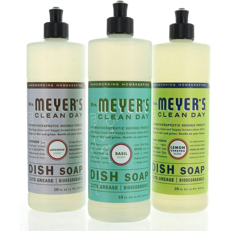 Mrs Meyer's Liquid Dish Soap, Lemon, Lavender & Basil Scented, 16 Oz Each, 3 Count