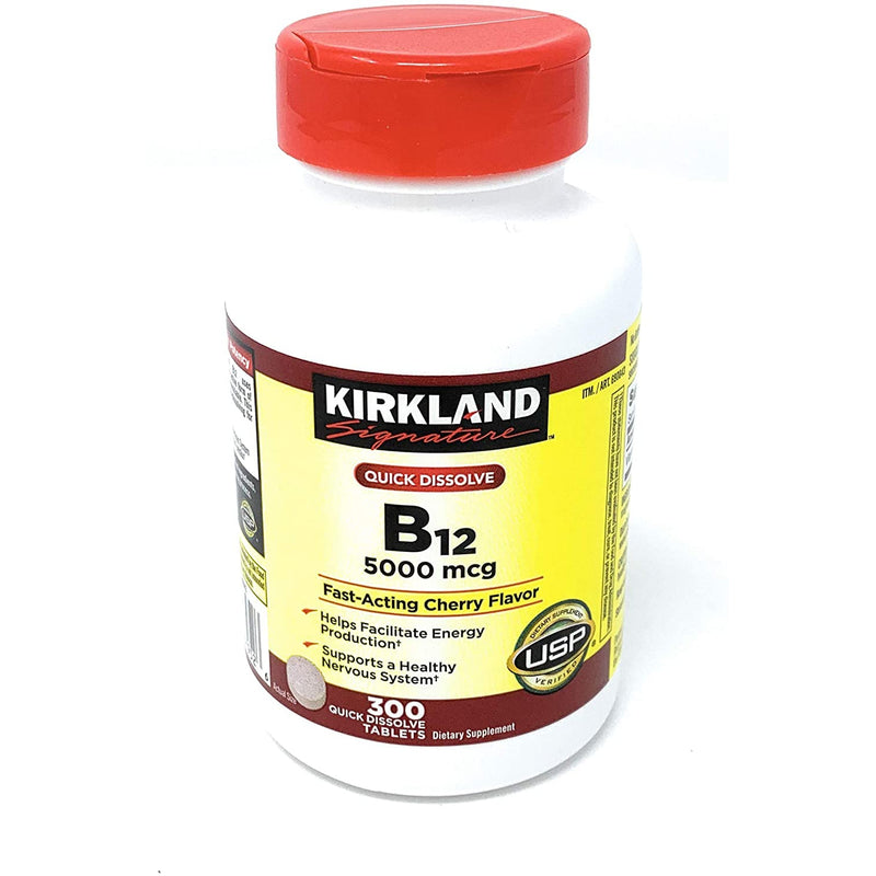 Kirkland Signature Quick Dissolve B-12 5000mcg Dietary Supplement, Cherry, 300 Ct
