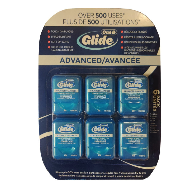 Oral-B Glide Advanced Comfort Plus Floss, Clean Mint, 40 Meters, 6 Count