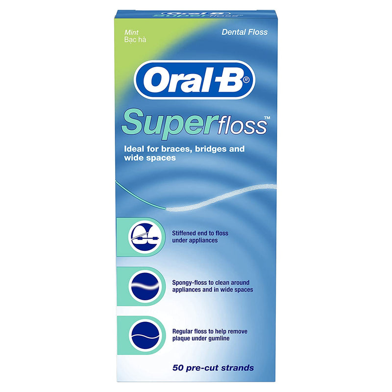 Oral-B Super Floss Pre-Cut Dental Floss Strands, Mint, 50 Ct