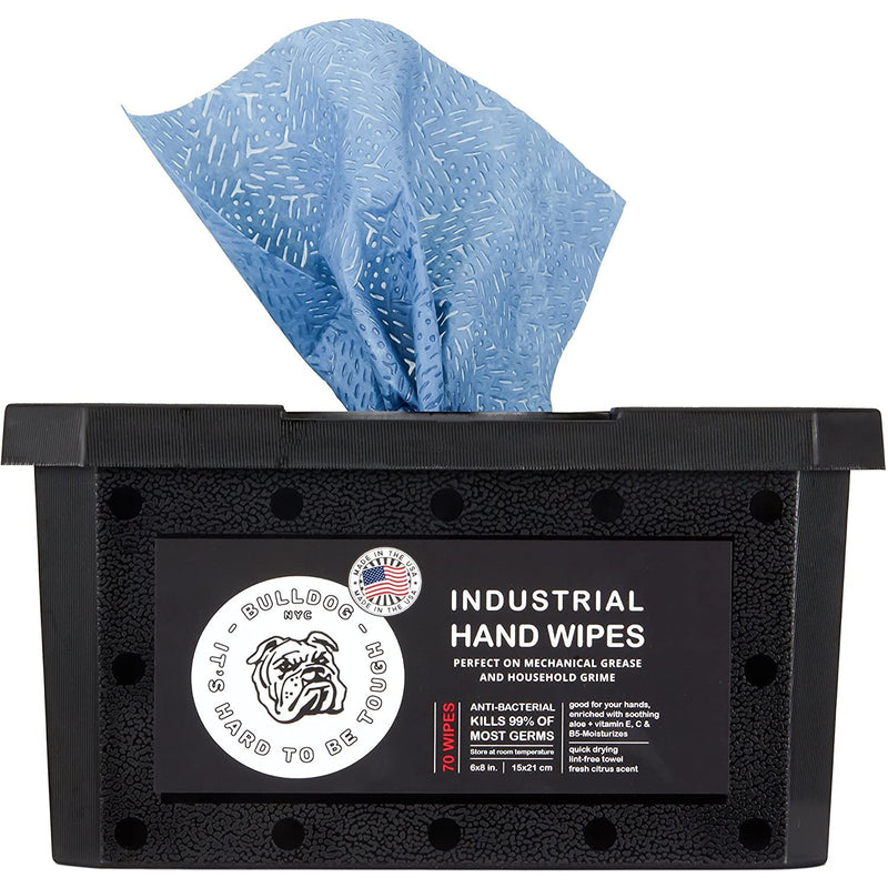 Bulldog Antibacterial Ultra Thick Hand Wipes, Heavy Duty Grease Wipes, Hand Cleaning Wipes, Paint Wipes, Industrial Cleaning Wipes, Waterless Hand Cleaner, 70 Wipes