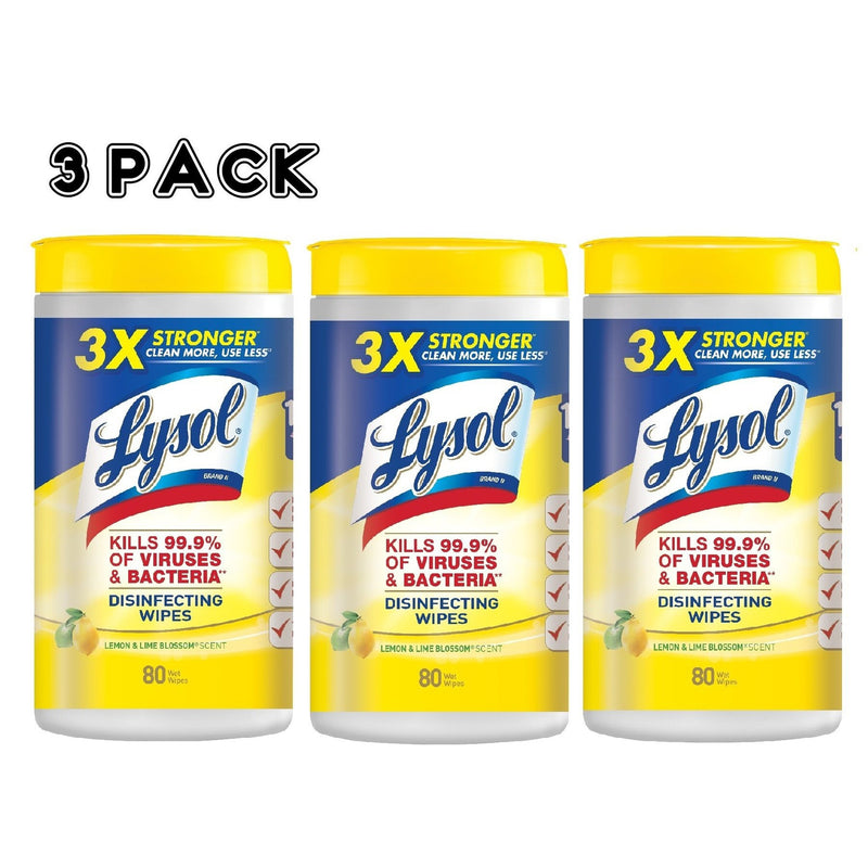 Lysol 3X Stronger Disinfecting Surface Wipes, Citrus Scent, 80 Wipes, 3 Pack