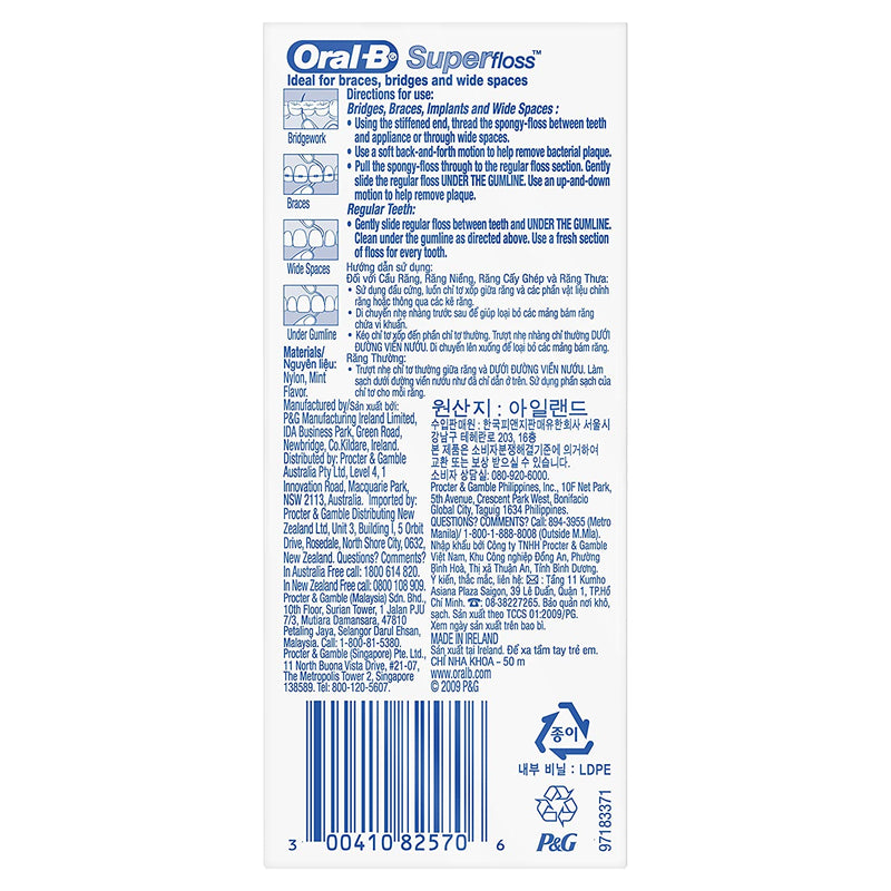 Oral-B Super Floss Pre-Cut Dental Floss Strands, Mint, 50 Ct, 3 Pack