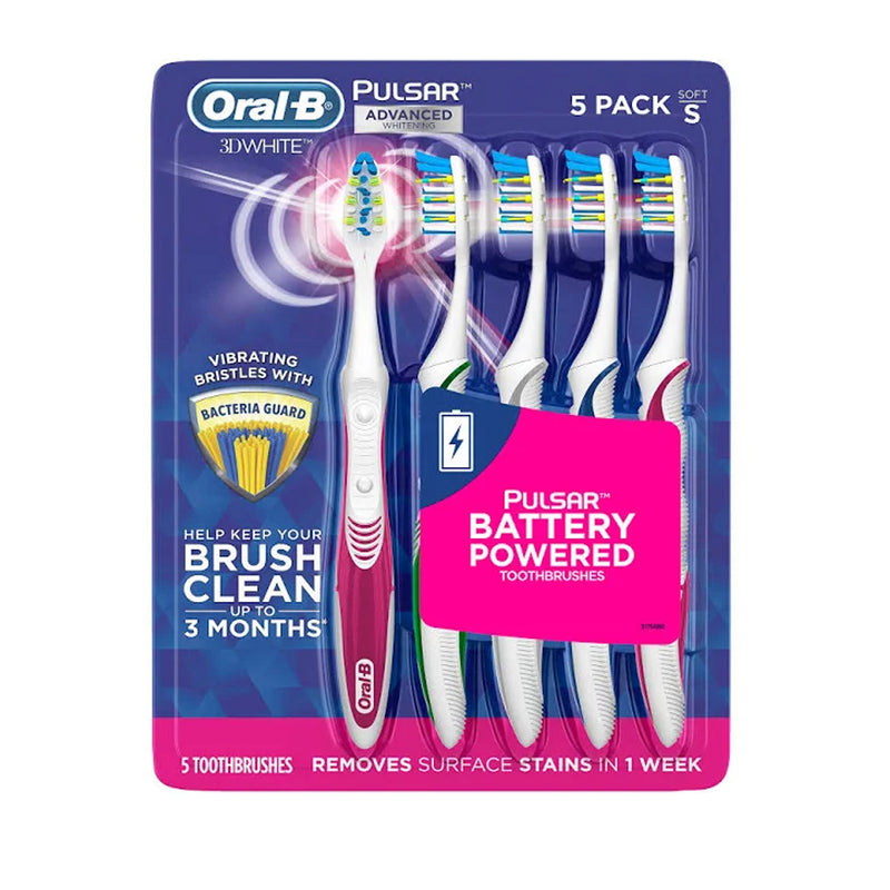 Oral-B Pulsar Vibrating Bristles Toothbrush, Soft, 5 Pack (Colors may vary)