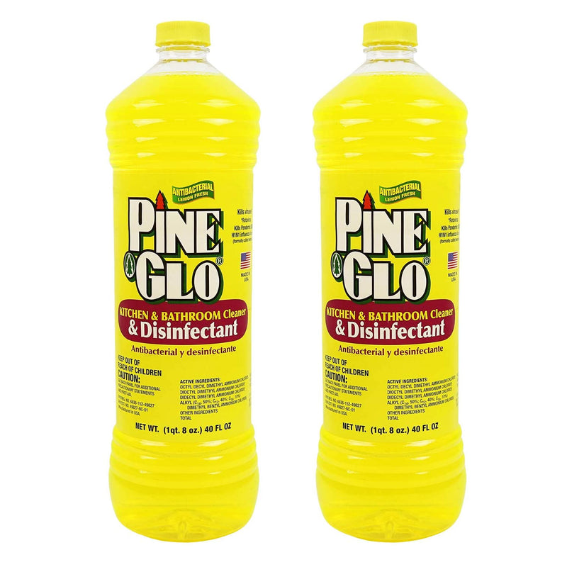 Pine Glo Antibacterial and Disinfectant Cleaner, Kitchen and Bathroom Cleaner, Lemon, 40 oz, 2 Pack