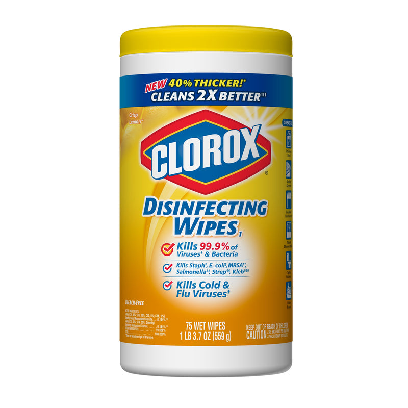 Clorox Disinfecting Wipes, Crisp Lemon, 1 Canister of 75 Wipes