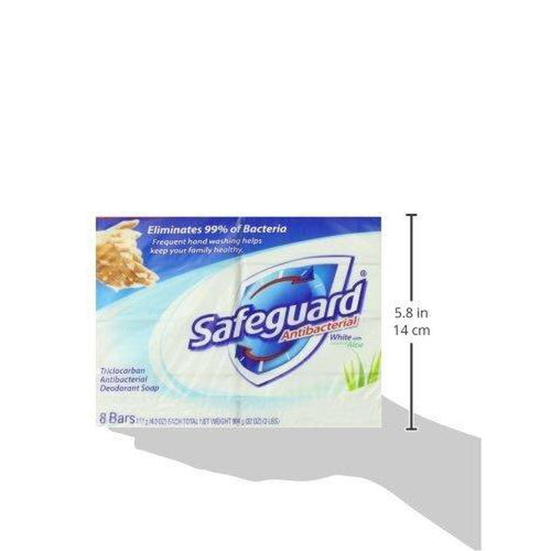 Safeguard Antibacterial Soap, White with Aloe, 4 oz bars, 8 Count