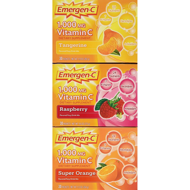 Emergen-c Vitamin C 1000mg 90 Packets 3 Variety Cartons NET Wt 29.1 ounce (828g)