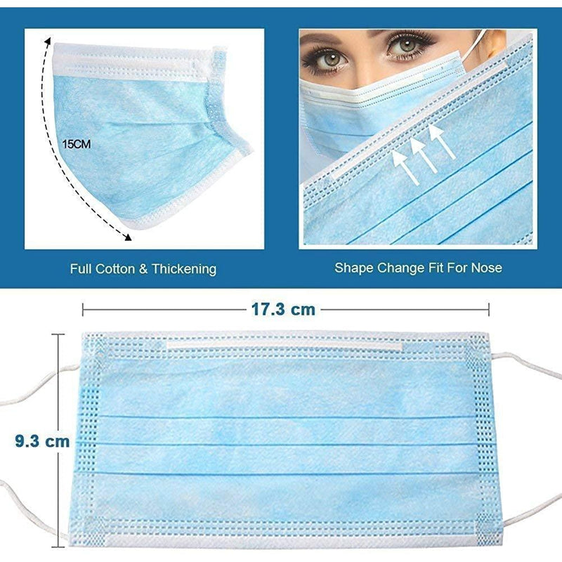 Disposable Face Mask, 3-Ply Facial Cover Masks with Ear Loop, Breathable Non-Woven, 50ct