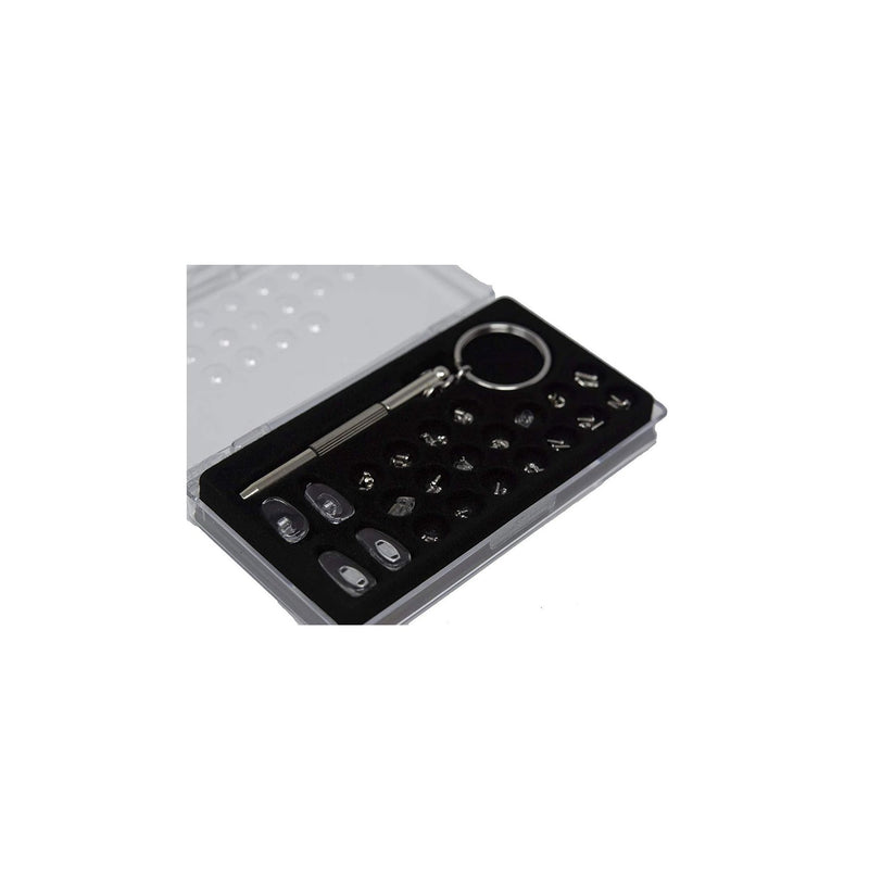 Eye See Premium Glasses & Sunglasses Repair Kit, Includes 5-in-1 Cross Screwdriver Tool, Screws, Nose Pads, Plastic Washers, Bolts, Screw Covers