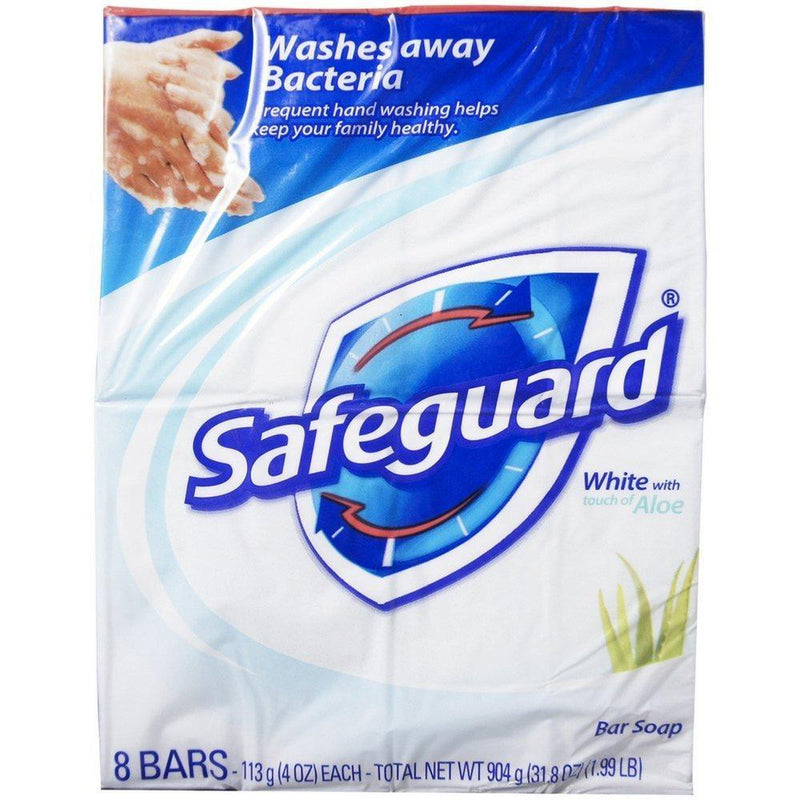 Safeguard Antibacterial Soap, White with Aloe, 4 oz bars, 8 Count