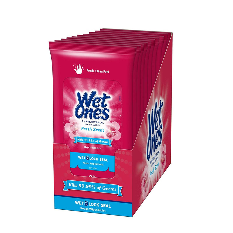 Wet Ones Antibacterial Hand Wipes, Fresh Scent, 10 Packs of 20 Wipes, 200 Wipes Total