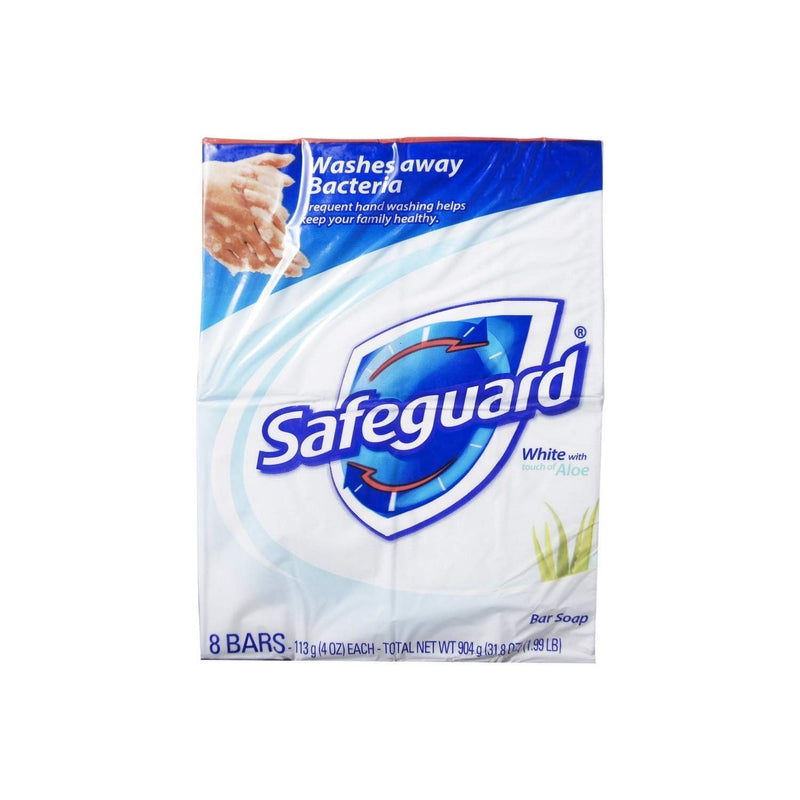 Safeguard Antibacterial Soap, White with Aloe, 4 oz bars, 8 Count (Pack of 2)