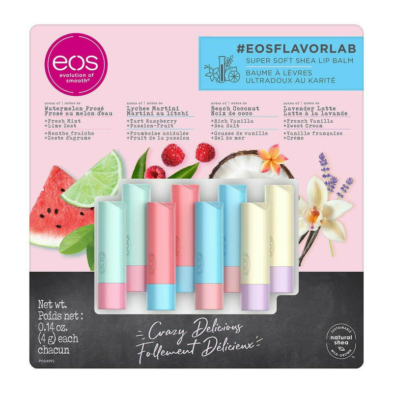 EOS FlavorLab Super Soft Shea Lip Balm Sticks, 100% Natural and Organic Shea Lip Balm, Pack of 8