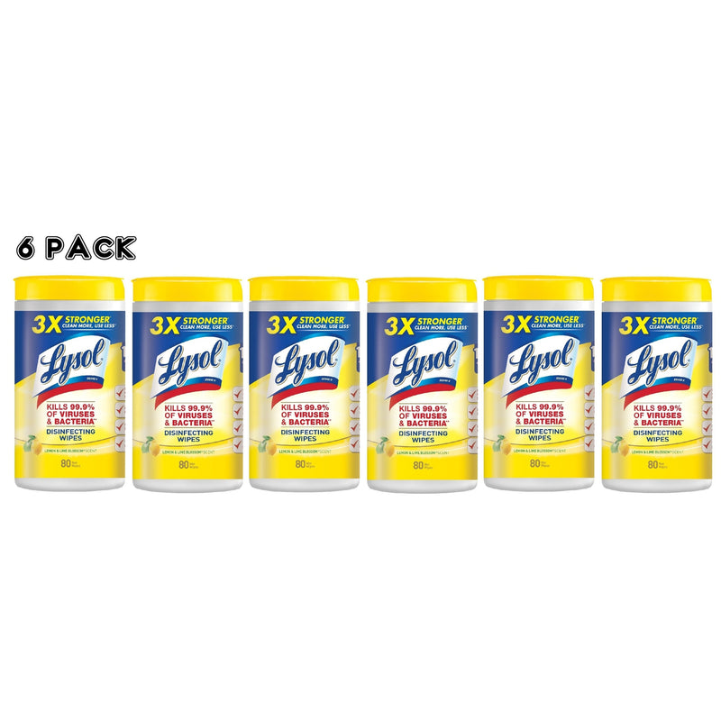 Lysol 3X Stronger Disinfecting Surface Wipes, Citrus Scent, 80 Wipes, 6 Pack